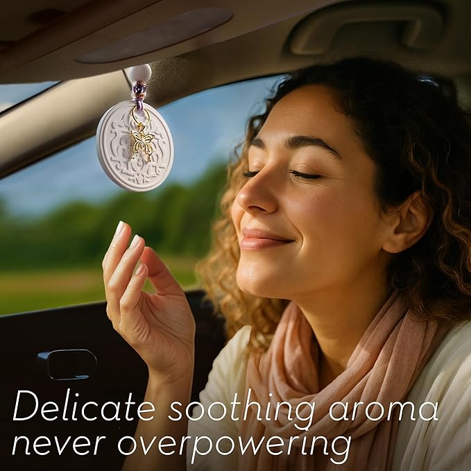 Luxury Car Air Freshener for Women - Refillable & Portable Essential Oil Fragrance Diffuser - Cute Car Accessories & Interior Decor - Mirror Hanging or Vent Clips - Butterfly Gold Charm, Rose Scent