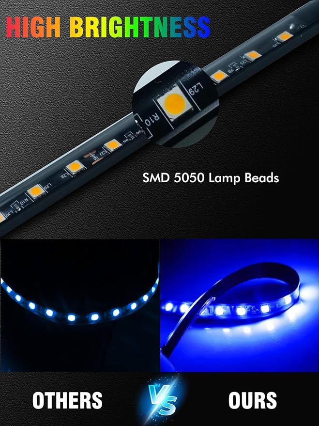 8 Pcs Car Led Light Strip IP67 Waterproof 11" Flexible Led Lights Underglow 12V for Car Motorcycle Boat Golf Cart Interior Exterior Decoration - Green, Blue, Red, White