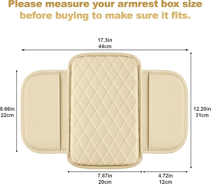 Car Armrest Cover Fit for Acura TSX Leather Center Console Cover Cushion with 2 Storage Bags(Gray)