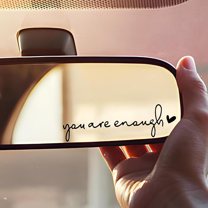 3X Hello Beautiful Rearview Mirror Decal, Vanity Mirror Stickers, Rear View Mirror Sticker, Car Mirror Stickers. (You are Enough Black)