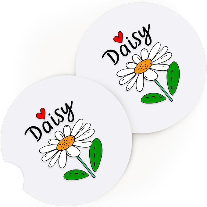 2 Pack Daisy Car Cup Holder Coaster, Cute Car Interior Accessories Drink Coaster for Women & Men, Daisy Lovers Themed Gifts Stuff Accessories Things Merchandise Items!