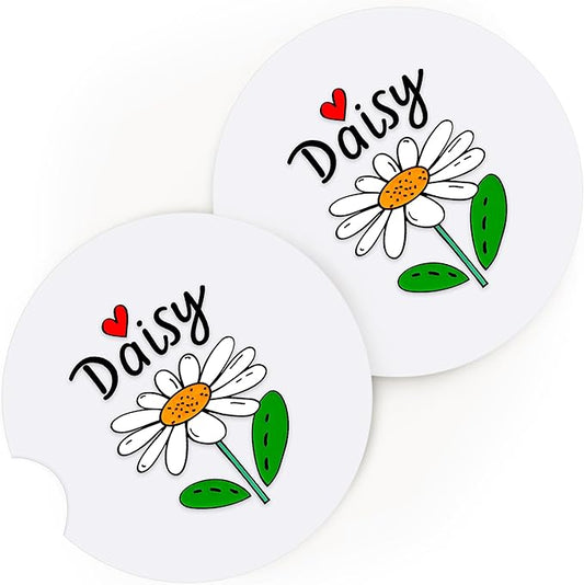 2 Pack Daisy Car Cup Holder Coaster, Cute Car Interior Accessories Drink Coaster for Women & Men, Daisy Lovers Themed Gifts Stuff Accessories Things Merchandise Items!