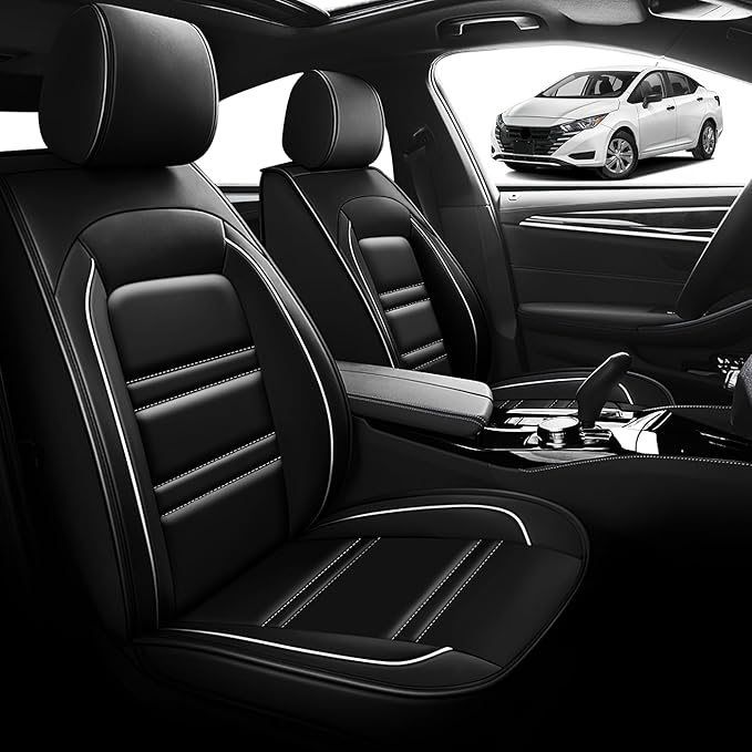 Seat Cover for Nissan Car Versa 2007-2025 | Car Seat Covers Front Seats, Waterproof Seat Protectors, Automotive Front Seat Covers (Front Seat, Black&White Line)