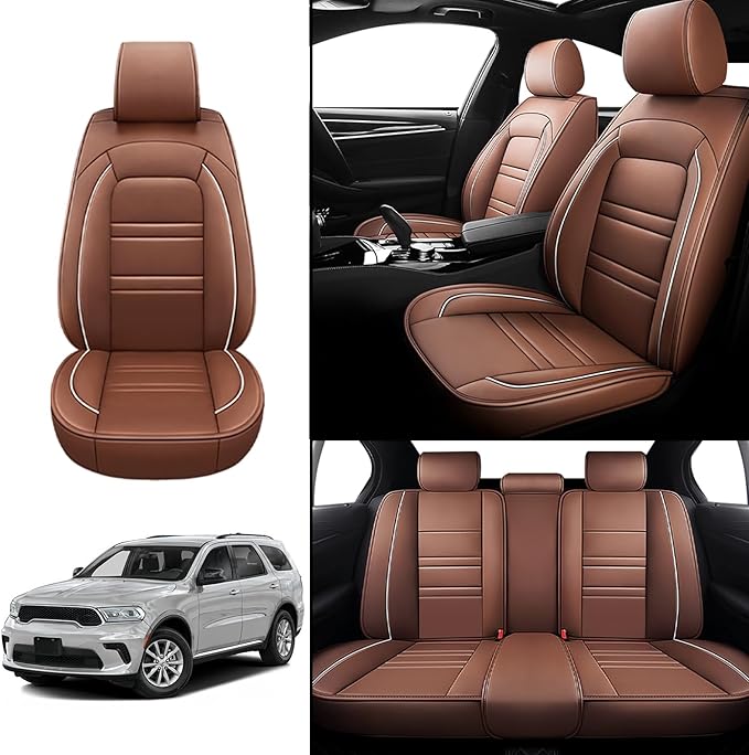 Seat Covers for Dodge Durango 2004-2025 | 5-Seats Leather Seat Covers, Easy to Install Automotive Seat Covers Full Set (Full Set, Coffee)