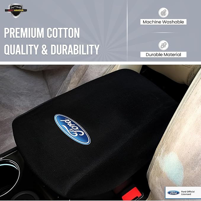 Premium Console Armrest Cover for Ford F-150 Bucket Seat 2015-2021 – Soft, Machine Washable Console Lid Protector – Easy to Install, Plush & Durable – Black