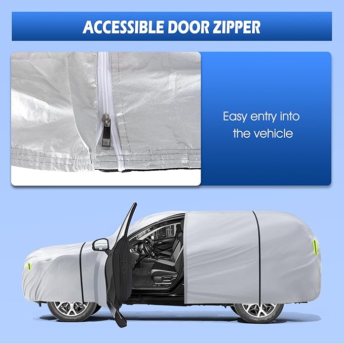 6 Layers Car Cover Waterproof All Weather for Automobiles, SUV Size A6 Universal Fit for Toyota RAV4 /4Runner, Honda CRV, Hyundai Santa Fe, Nissan Rogue(182-190 inch), Silver