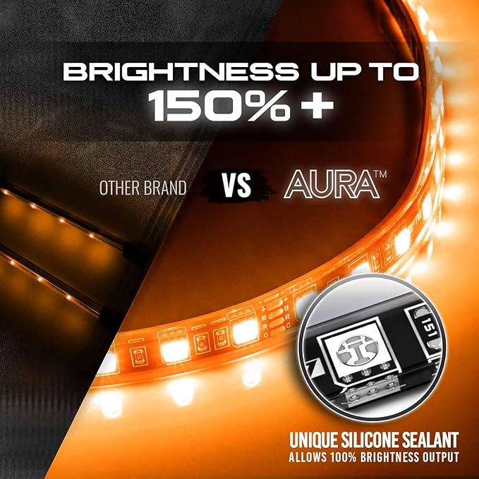 OPT7 Aura Interior Car Lights with Remote Control, Color Change, Music Sync Inside Ambient Lighting Kit, LED Light for Cars Trucks Under Dash Accessories, Charger Adapter 12V, 4pc Single Row LED Strip