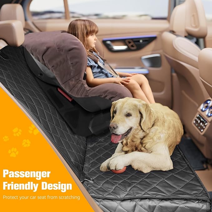 PETICON Dog Car Seat Cover for Back Seat, PU Leather Waterproof Bench Seat Cover, Scratchproof Pet Seat Cover Protector, Non-Slip & Durable Rear Seat Cover for Cars, Trucks and SUVs