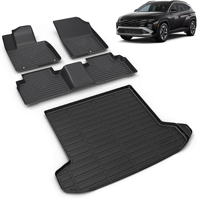 All Weather Car Floor Mats & Cargo Liner Set Fit for Hyundai Tucson 2022-2025 (Not Fit Hybrid) Floor Liners Trunk Liner Tucson Cargo Mat Accessories Black
