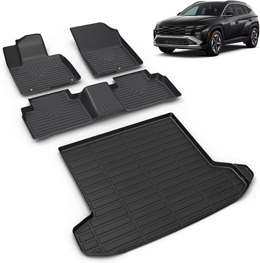 All Weather Car Floor Mats & Cargo Liner Set Fit for Hyundai Tucson 2022-2025 (Not Fit Hybrid) Floor Liners Trunk Liner Tucson Cargo Mat Accessories Black