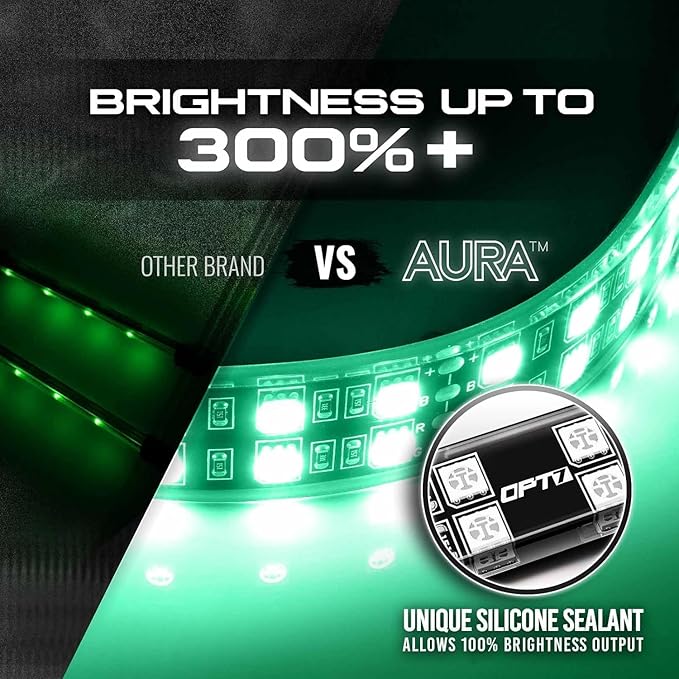 OPT7 Aura Double Row Car LED Lights Interior 6pc with Wireless Remote Control, Multicolor Mode, Sound Active Function Inside Ambient Lighting Kit, Footwell Floor Decor, Charger Adapter 12V