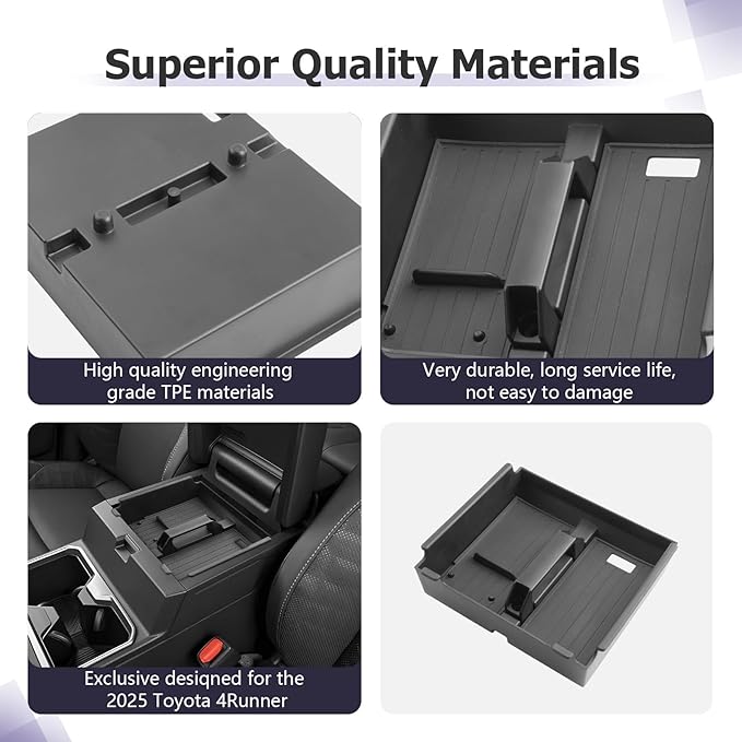 LUWU Center Console Organizer Compatible with 2025 Toyota 4Runner (6th Gen) Interior Accessories Armrest Storage Box Glove Organizer Tray Insert ABS Material 2025 4Runner Accessories with Handle