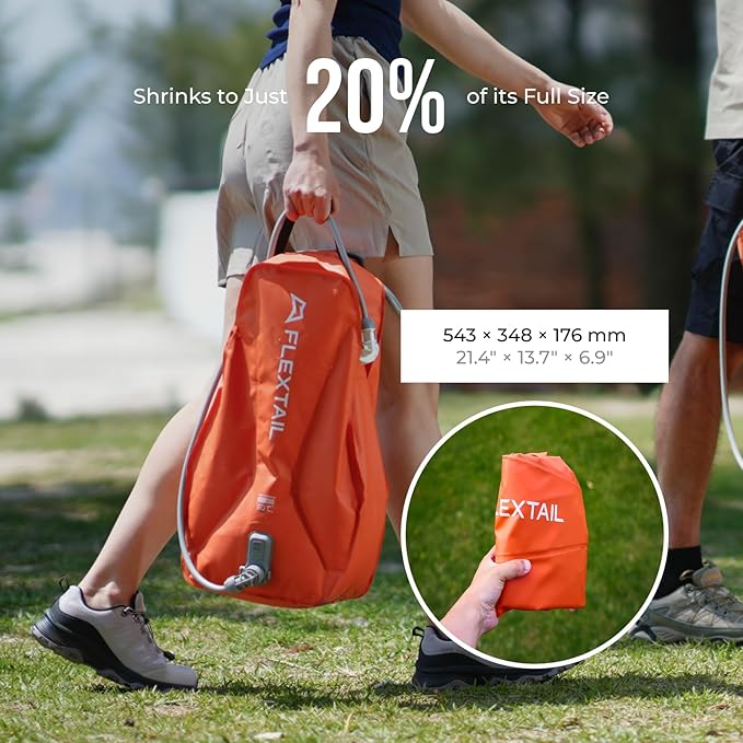 FLEXTAILGEAR Camping Shower Bag with Built-in Electric Pump, Portable Camp Shower, 5 Gallons Rechargeable Pressure Outdoor Shower Large Water Inlet