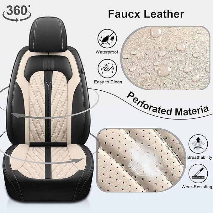 TTX LIGHTING Seat Covers Fit for Hyundai Santa Cruz 2022-2026 Front Seat Covers Faux Leather Car Seat Covers Breathable Waterproof Car Seat Protector (2 Seats, Black&Beige)