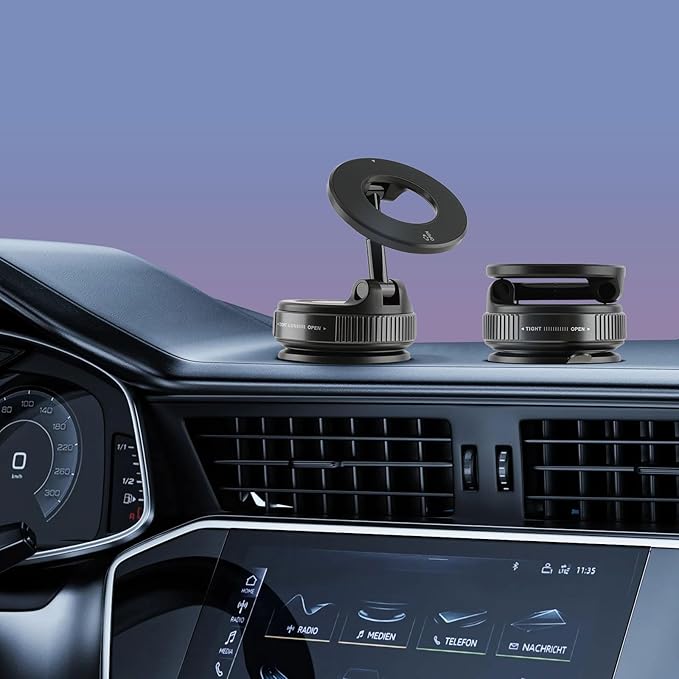 Upgraded Nano Gel Vacuum Magnetic Phone Holder, 360° Adjustable Foldable Magsafe Suction Cup Phone Mount for iPhone [89+LBS Suction+2800gf Magnet] Car Truck Accessories for Men Women