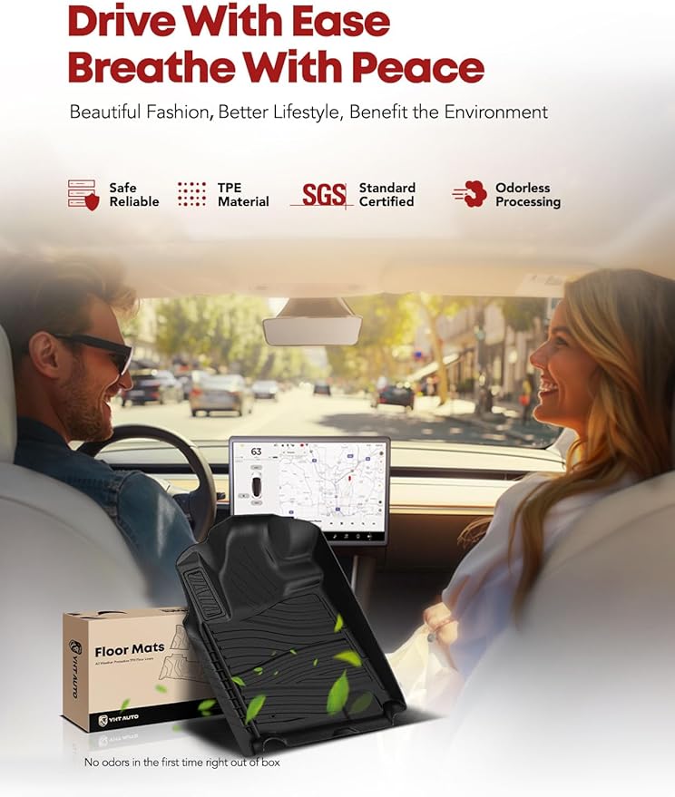 YHTAUTO Floor Mats Fit 2012-2021 Toyota Tundra CrewMax/Double Cab, TPE All Weather Car Mats Waterproof Anti-Slip Odorless Floor Liner, Interior Car Accessories Front Liner