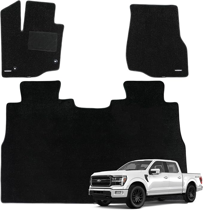 WENNEBIRD Superior Carpet Floor Mats for 2015-2025 Ford F-150 SuperCrew Cab (Excludes Under-Seat Fold-Flat Storage), 0.5-Inch Ultra-Thick, Noise-Reducing, All-Weather Waterproof Anti-Slip – 3-Pc Set