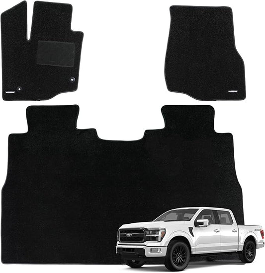 WENNEBIRD Superior Carpet Floor Mats for 2015-2025 Ford F-150 SuperCrew Cab (Excludes Under-Seat Fold-Flat Storage), 0.5-Inch Ultra-Thick, Noise-Reducing, All-Weather Waterproof Anti-Slip – 3-Pc Set