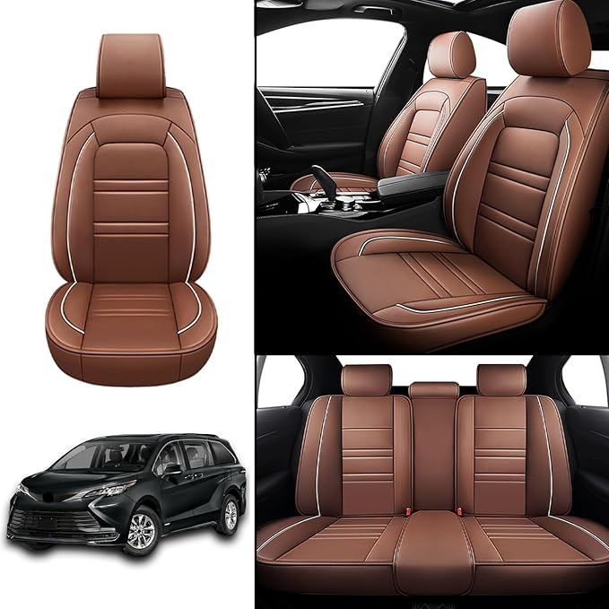 Seat Covers for Toyota Sienna 2004-2025 | 5-Seats Leather Seat Covers, Easy to Install Automotive Seat Covers Full Set (Full Set, Coffee)