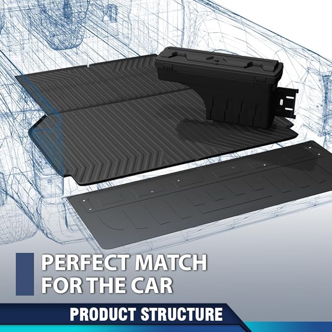 PIT66 TPE Floor Mats Fit Ford F150 2021-2025 Only Fit 6.5FT Long Truck Accessories Cargo Liners All Weather Protection 2Pcs Alfombrillas Y Revestimiento para Maletero Black