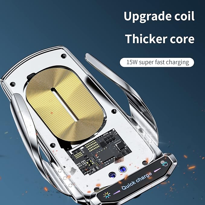 Wireless Car Charger Mount Automotive Electric Induction 15W Fast Charging Auto Clamping Car Phone Holder Mount Wireless Charging Mount Air Vent Phone Holde Compatible with All Android (Red)