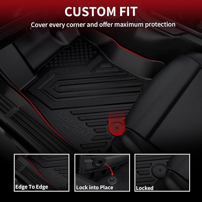 LASFIT Floor Mats for Ram 1500 Quad Cab 2019-2024 Bucket Seat Without 2nd Row Under seat Storage, All Weather TPE Custom Fit Car Mats Floor Liners 1st & 2nd Row, Black（ Not Fit 1500 Classic Model）