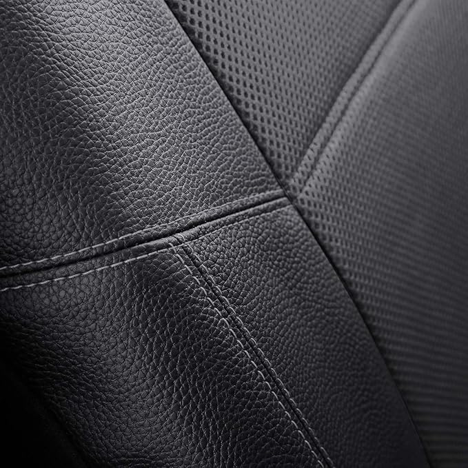 P&J AUTO Leather and Mesh Car Seat Cover Front Pair Universal Fit for Cars Trucks Vans & SUVs Airbag Compatible (Grey)