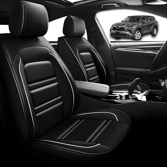 Seat Cover for Toyota Highlander 2001-2025 | Car Seat Covers Front Seats, Waterproof Seat Protectors, Automotive Front Seat Covers (Front Seat, Black&White Line)