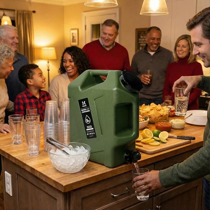 HAIGE 5 Gallon Water Jug with Spigot, BPA-Free Portable Water Container for Camping Picnic Hiking Emergency Water Storage, Green 5 Gal Water Tank with Handle & Lid