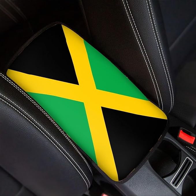 Vehicle Center Console Armrest Cover Pad, Universal Fit Soft Comfort Center Console Armrest Cushion for Car, Jamaica Flag