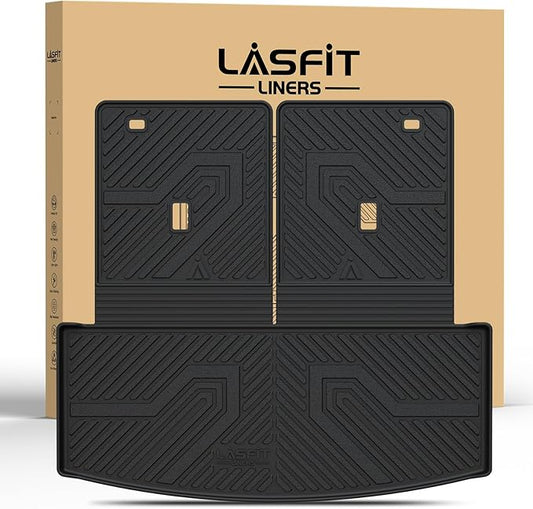 LASFIT Trunk & Backrest Mat for Ford Explorer 2020-2025 2026, Custom Fit All Weather Protector TPE One-Piece Design Easy Installation Trunk with Seatback Mat, 1pc Black