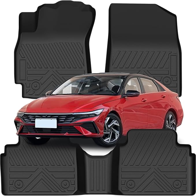 PWY Car Floor Mats for Hyundai Elantra 2021-2025 2026 (Not for Hybrid) / Hyundai Elantra N 2022-2025, TPE Custom Floor Mats, All Weather Automotive Liners, 1st & 2nd Row (3PCS), Car Accessories Set