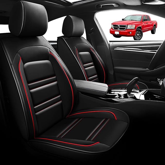 Seat Cover for Dodge Dakota 2000-2011 | Car Seat Covers Front Seats, Waterproof Seat Protectors, Automotive Front Seat Covers (Front Seat, Black&Red Line)