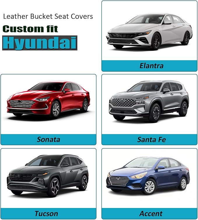 GIANT PANDA Front Car Seat Cover for Hyundai, Leather Bucket Seat Covers Custom Fit Hyundai Sonata Elantra Santa Fe Tucson Accent Kona Palisade Genesis Venue Ioniq(Blue+Black) 2-Pack