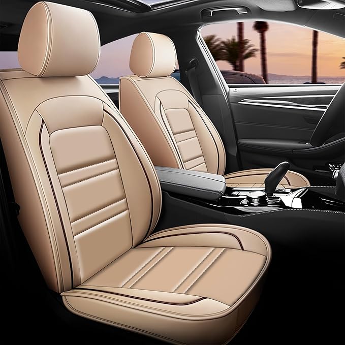Seat Covers for Dodge Journey 2009-2020 | 5-Seats Leather Seat Covers, Easy to Install Automotive Seat Covers Full Set (Full Set, Beige)