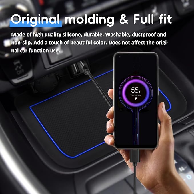 Auovo 3D Cup Holder Insert Liners Compatible with Toyota RAV4 Accessories 2025 2024 2023 2022 2021 2020 2019 Car Custom Cup Holder Mats Pads 4-pc Set (Dark Blue Trim)