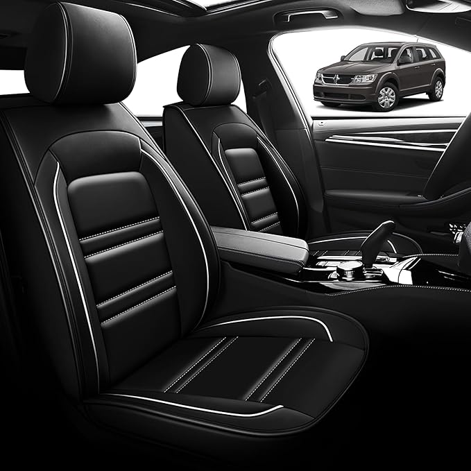 Seat Cover for Dodge Journey 2009-2020 | Car Seat Covers Front Seats, Waterproof Seat Protectors, Automotive Front Seat Covers (Front Seat, Black&White Line)
