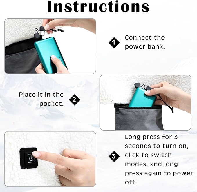 VIHOSE 2 Pack Portable Heated Seat Cushions Lambswool Heated Chair Pad 3 Heat Levels Foldable Heating Seat Pads for Car, Office Chair, Sofa, Camping, Travel, Power Bank Not Included