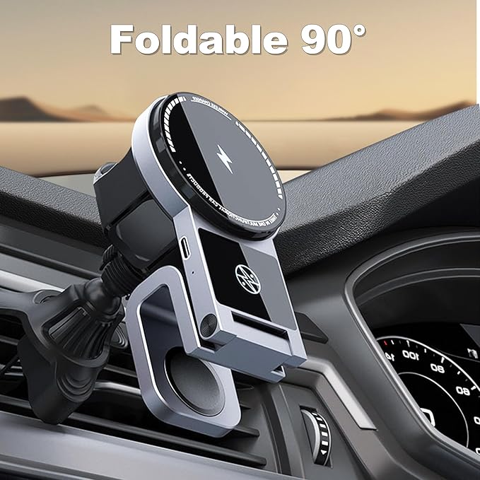 3 in 1 Wireless Car Charger, 15W Fast Charging Phone Holder Foldable Magnetic Mount Fit for All iPhone Android Phone, iWatch, Airpods Wireless Earphone
