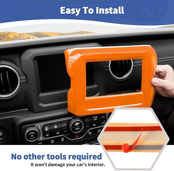 RT-TCZ for Jeep JL Center Console Radio Display Panel Trim Cover for Jeep Wrangler JL JLU Gladiator JT 2018-2023 Orange Interior Accessories 7 inch
