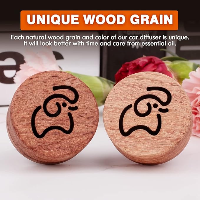 Essential Oil Car Diffuser, 2 PCS Elephant Calf Shaped Car Aromatherapy Wood Diffuser with Vent Clip