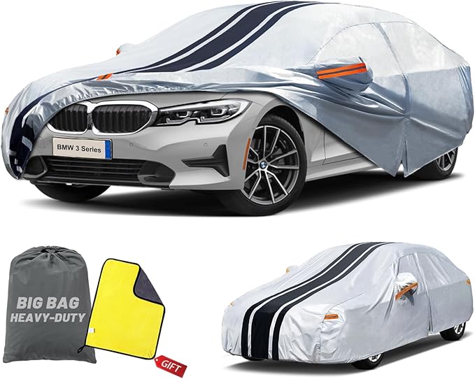 [2025 Upgrade] Car Cover Custom Fit for BMW 3 Series 320i 325i 328i 330i 335i Sedan (2013-2025), Waterproof All Weather for Automobiles Full Exterior Cover Rain Sun Snow UV Protector.