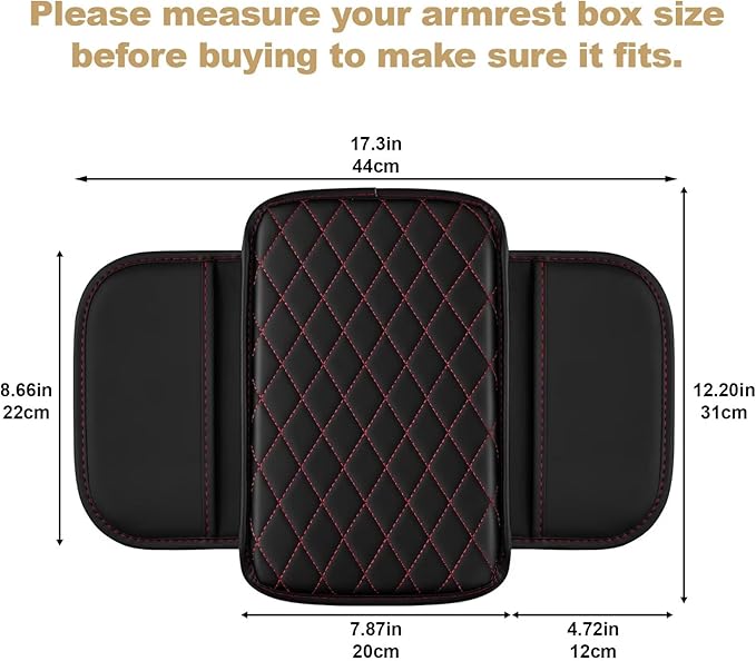 YORKNEIC Center Console Cover Fit for Ford Taurus: Middle Console Cover with 2 Storage Pocket,Faux Leather Waterproof Anti-Scratch Car Armrest Cover Protector(Black&Redline)