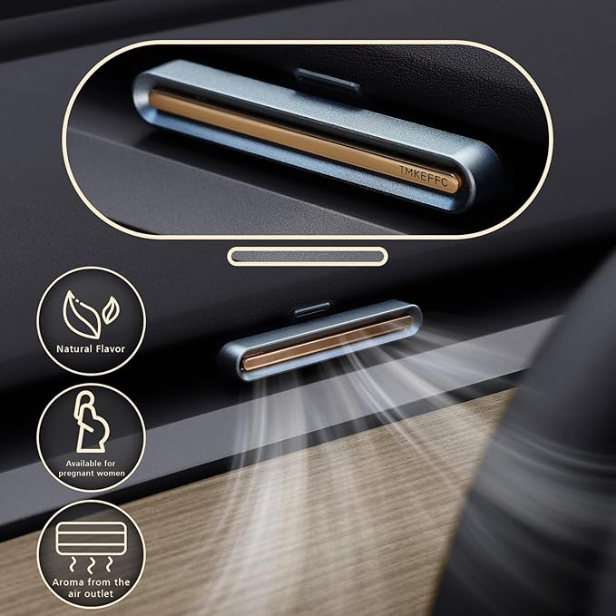 Tesla Model 3/Y Car Air Freshener – Alloy Vent Clip Diffuser with 6 Refill Fragrance Sticks (4 Scents + 2 DIY), Mini Size, Fragrance for Tesla Accessories, Gift for Drivers (Blue Silver)