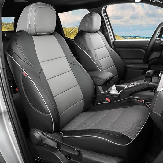 EKR Custom Fit Tacoma Front Car Seat Covers for Select Toyota Tacoma (Petrol & Hybrid) 2024 2025 2026 Double cab SR,SR5,TRD Sport,TRD Off-Road,Limited - Front Row Only,Leather (Black/Gray)