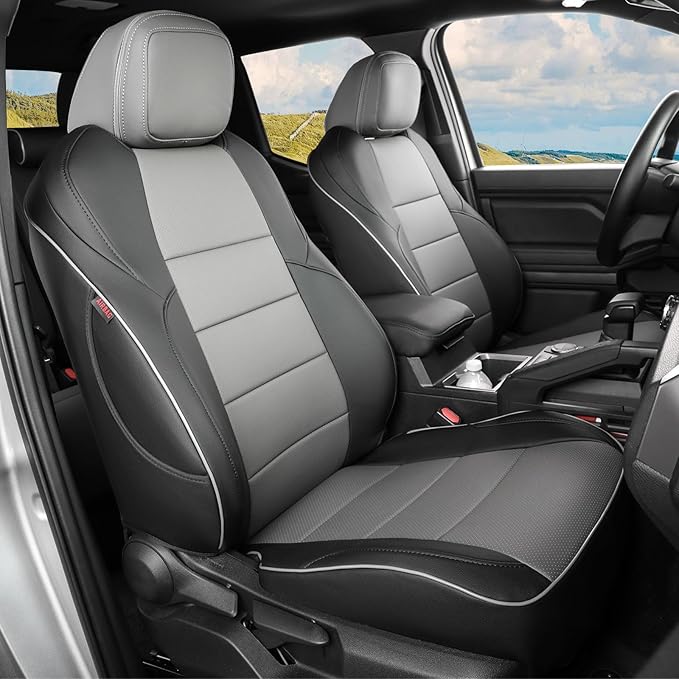 EKR Custom Fit Tacoma Car Seat Covers for Select Toyota Tacoma (Petrol) 2024 2025 2026 Double cab SR,SR5,TRD Sport,TRD Off-Road,Limited -Full Set,Leather(Black/Gray)