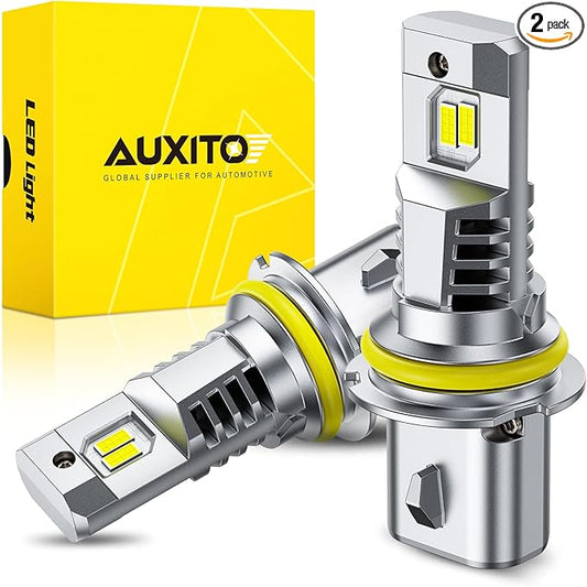 AUXITO 9007 LED Bulbs Combo, 40,000LM Super Brighter, 1:1 Halogen Mini Size, 6500K White HB5 Driving Light Bulbs, Plug and Play,Pack of 2