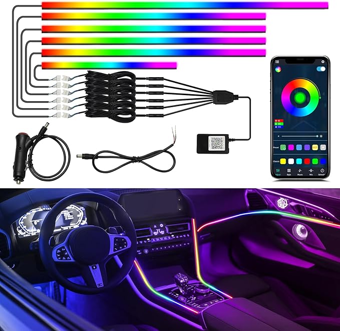 WEBUPAR Dreamcolor 6 in 1 Car LED Strip Lights with APP Control and 213 Color Modes, Neon Ambient Lighting Kits