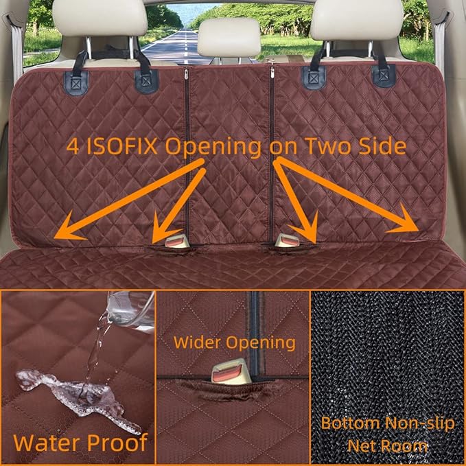 Dog Car Seat Cover for Back Seat Cover for Kids,Non Stick Fur Rear Seat Protector for Pet,Nonslip Waterproof Universal Fit Interior Backseat Covers for Auto Van SUV (Large, Coffee Brown)