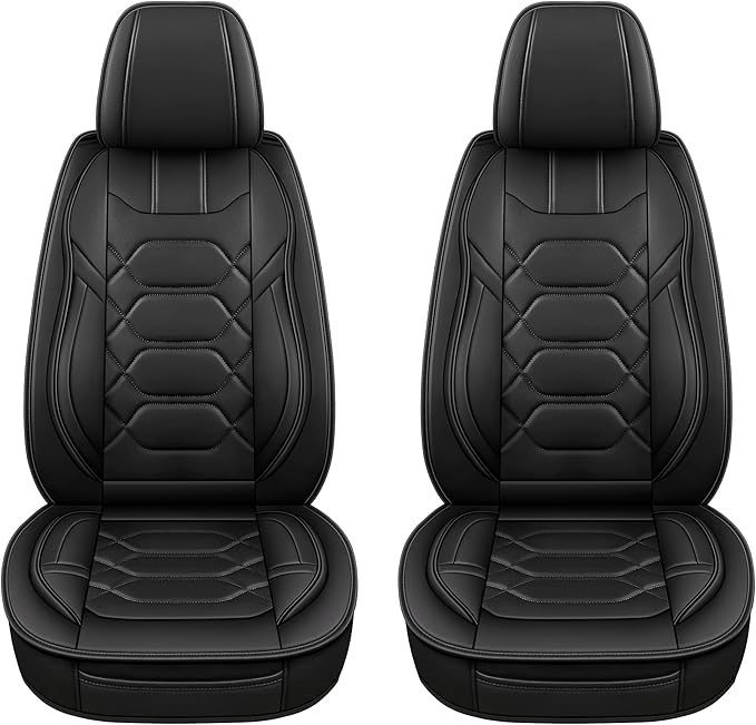 Pariitadin Leather Car Seat Covers Front Pair, Waterproof Faux Leather Seat Covers for Cars, Non-Slip Car Interior Covers Universal Fit for Most Cars Sedans Trucks SUVs, Black
